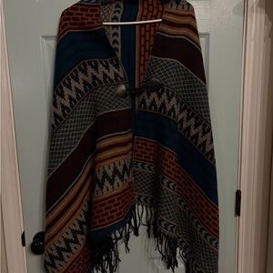 Striped Fringe Shawl/Poncho